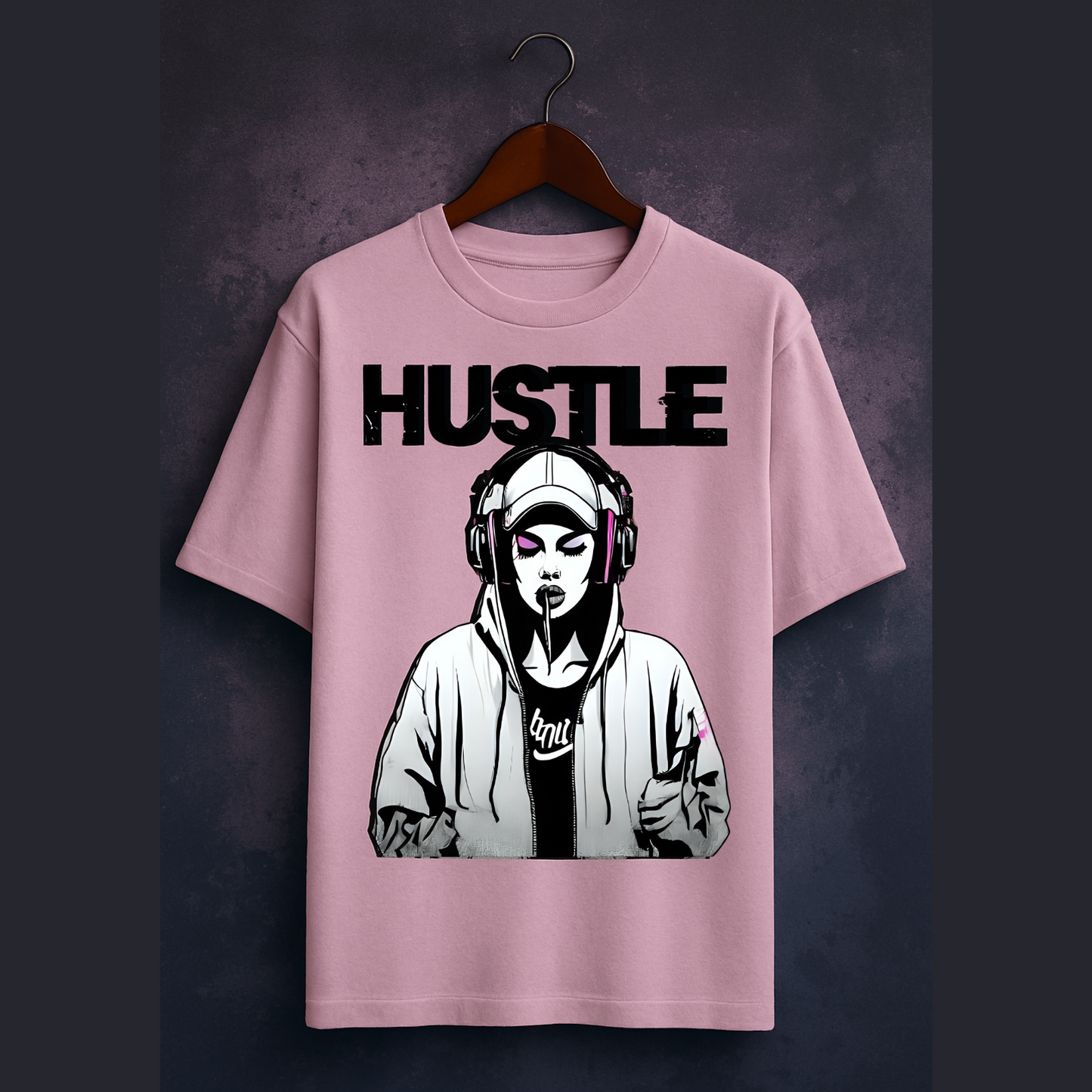 Oversized T-Shirt for Girls – HUSTLE Graphic | 240 GSM Cotton | Bold Streetwear Drop