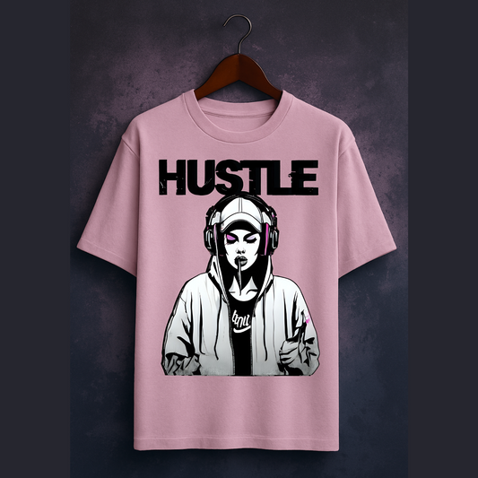 Oversized T-Shirt for Girls – HUSTLE Graphic | 240 GSM Cotton | Bold Streetwear Drop