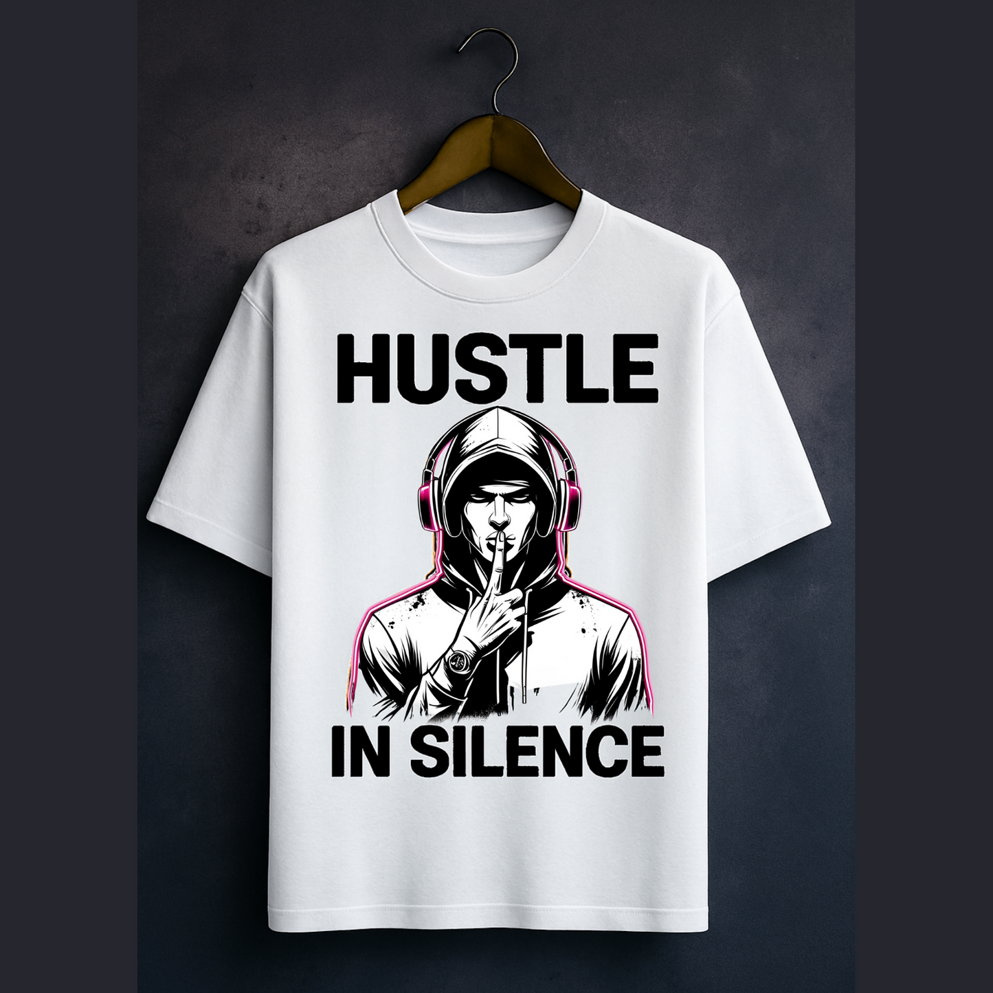 Oversized T-Shirt for Boys – HUSTLE IN SILENCE Graphic | 240 GSM Cotton | Streetwear Power Move