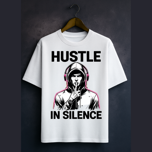 Oversized T-Shirt for Boys – HUSTLE IN SILENCE Graphic | 240 GSM Cotton | Streetwear Power Move